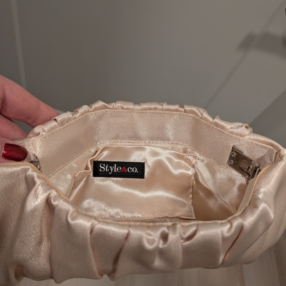 Style & Co. Cream Satin Clutch